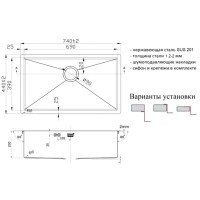 Мойка Zorg Light ZL R 740440 Grafit, 74 х 44 см, графит