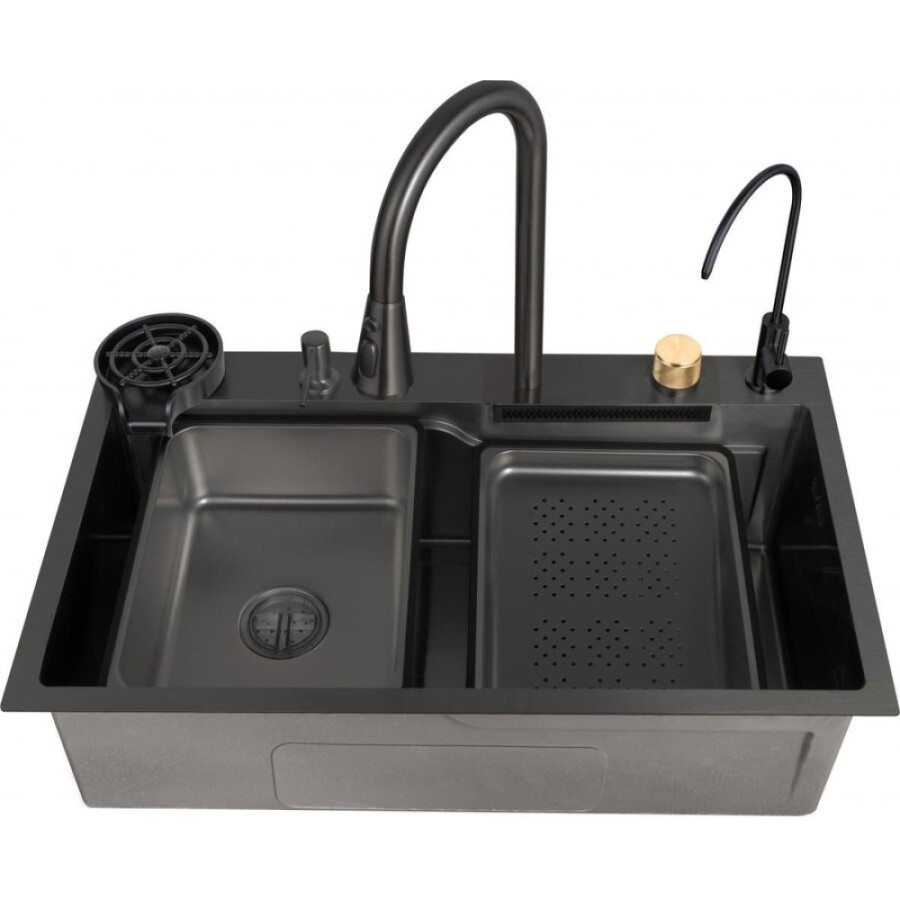 Мойка для кухни Zorg Master ZM 7546 GRAFIT, 75 х 46 см, с каскадным смесителем, доской, краном питьевой воды, дозатором, графит