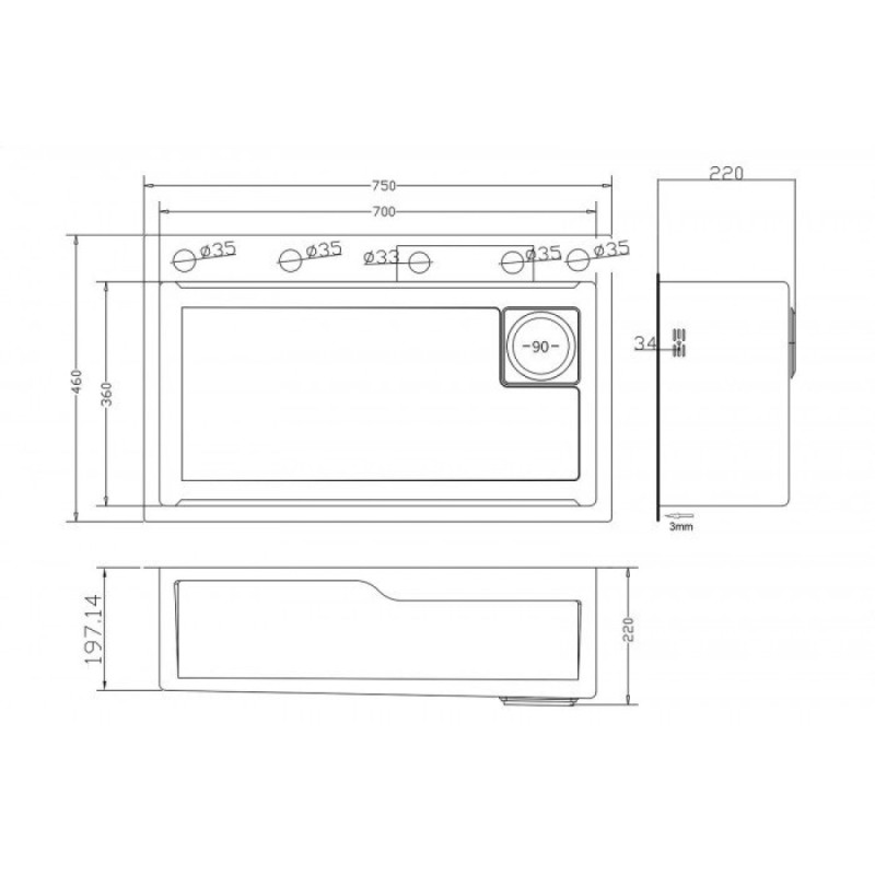 Мойка для кухни Zorg Master ZM 7546 GRAFIT, 75 х 46 см, с каскадным смесителем, доской, краном питьевой воды, дозатором, графит