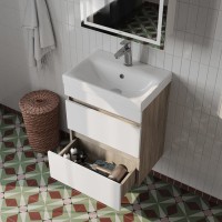 Тумба с раковиной Iddis Zodiac ZOD5AB0i95K 50 см подвесная, 2 ящика, цвет белый/под дерево
