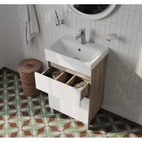 Тумба с раковиной Iddis Zodiac ZOD5ABFi95K, 50 см, напольная, 2 ящика, белый матовый/дерево