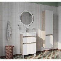 Тумба с раковиной Iddis Zodiac ZOD5ABFi95K, 50 см, напольная, 2 ящика, белый матовый/дерево