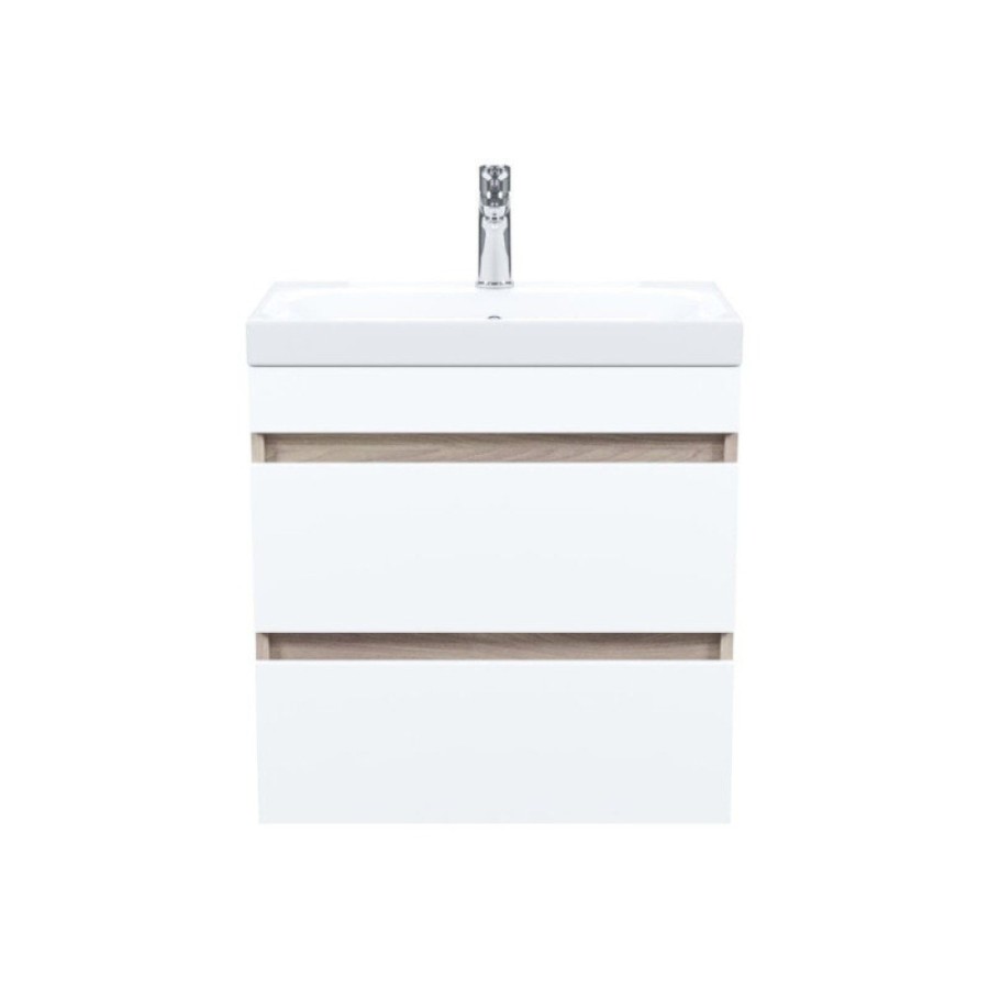 Тумба с раковиной Iddis Zodiac ZOD6AB0i95K, 60 см, подвесная, 2 ящика, белый матовый/дерево