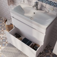 Тумба с раковиной Iddis Zodiac 80 см напольная, 2 ящика, белый матовый, ZOD8CBFi95K