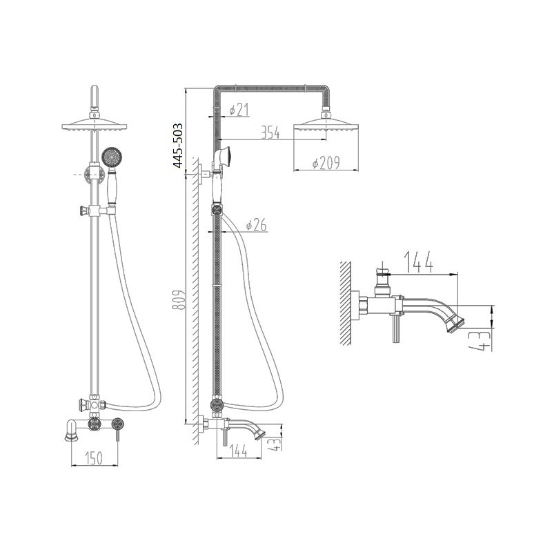 Душевая стойка ZorG Antic A 201DS-SL, серебро