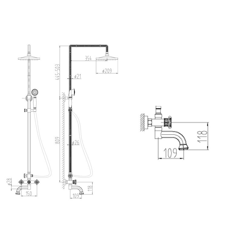 Душевая стойка ZorG Antic A 2002DS-BR, бронза