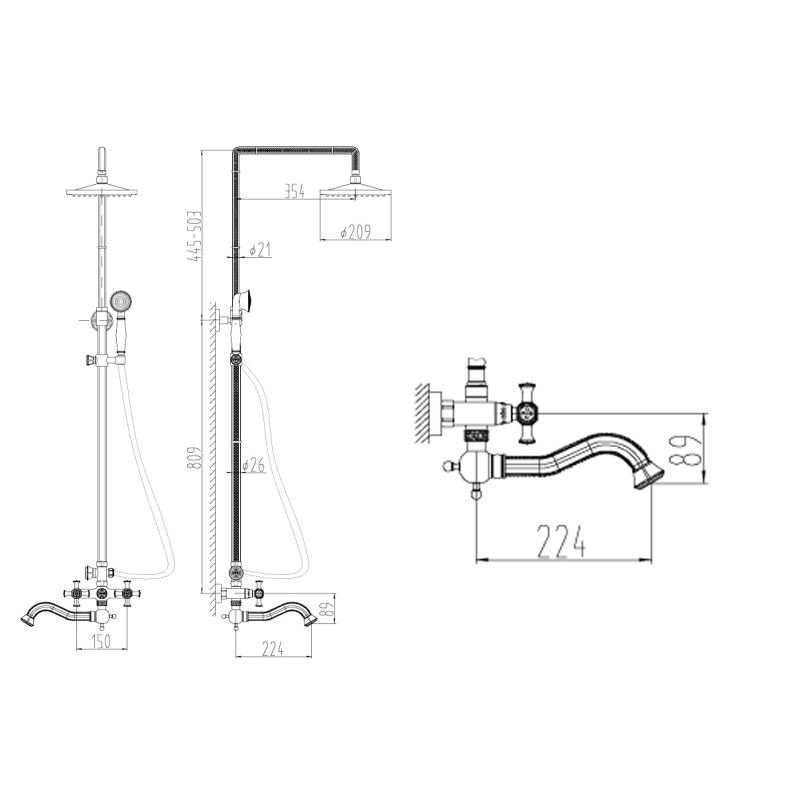 Душевая стойка ZorG Antic A 7002DS-BR, бронза