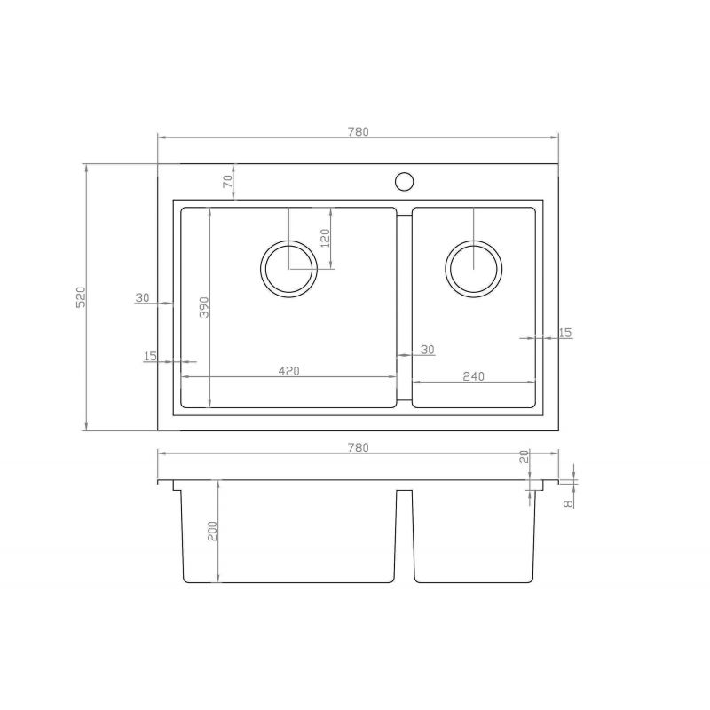 Кухонная мойка ZorG Master 78 ZM N-78-2-52-L с накладками Нержавеющая сталь