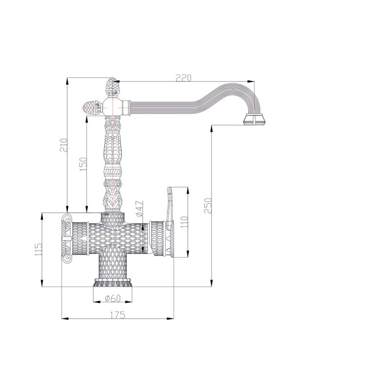Смеситель ZorG Antic A 50 KF-BR для кухонной мойки, бронза