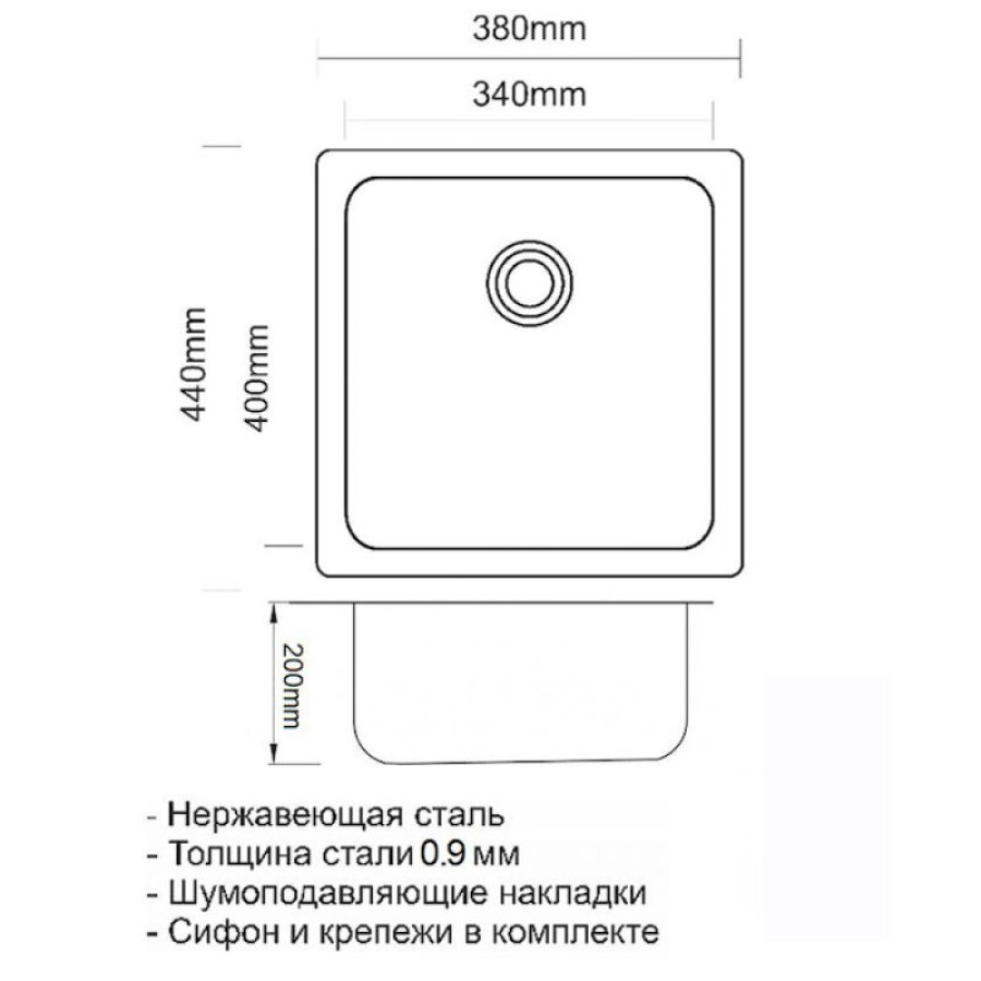 Кухонная мойка Zorg INOX серия R ZR 4438, 38 см, нержавеющая сталь, цвет нержавеющая сталь